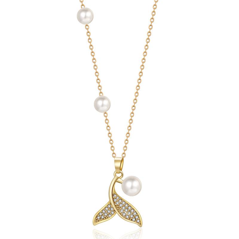 Titanium Steel Necklace Ins Female Fishtail Pearl Necklace Fashion Versatile Collarbone Chain Temperament Pearl Chain With Jewelry