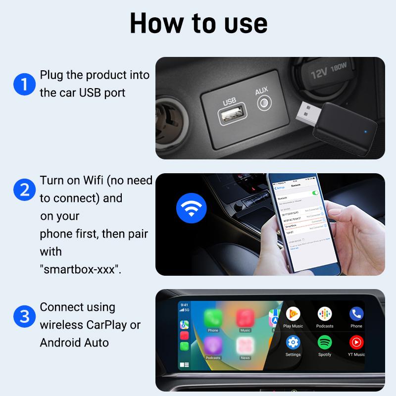 XUDA 2025 НОВЫЙ беспроводной Carplay и Android Auto 2in1 smart Mini Box WIFI BT Auto Connect для Toyota Volvo Benz MG Kia MAZDA FORD