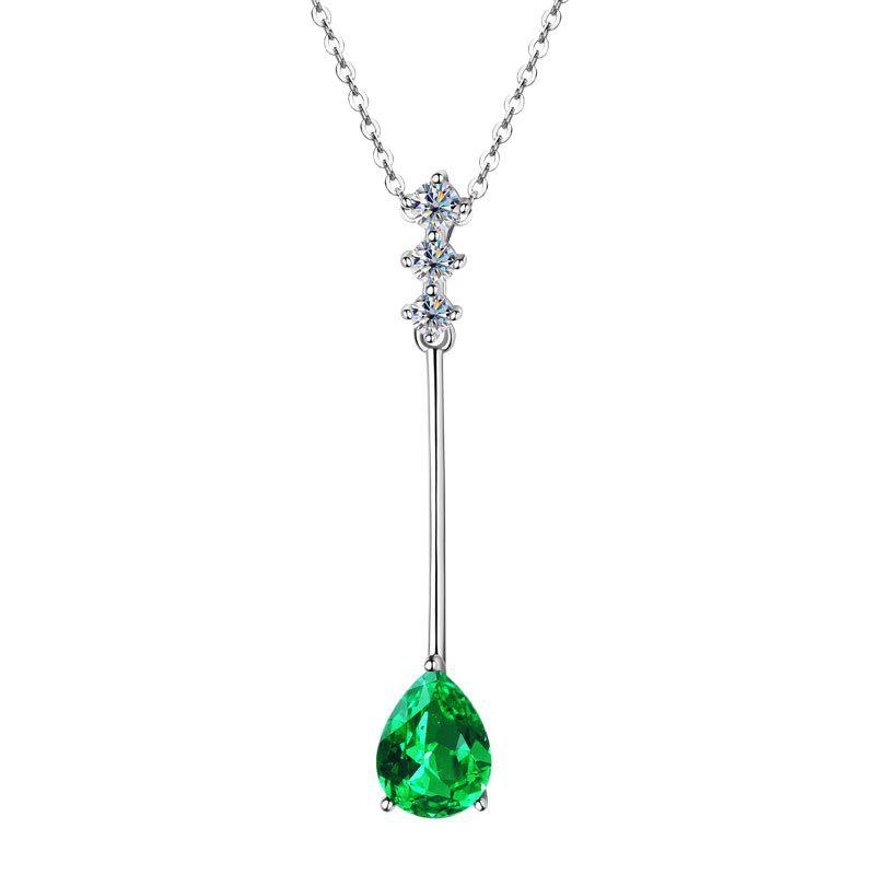 Silvere Glam Модный кулон в форме капли изумрудного цвета в корейском стиле, Высококачественное стерлинговое серебро S925, Ожерелье-чокер для ключицы для девушек