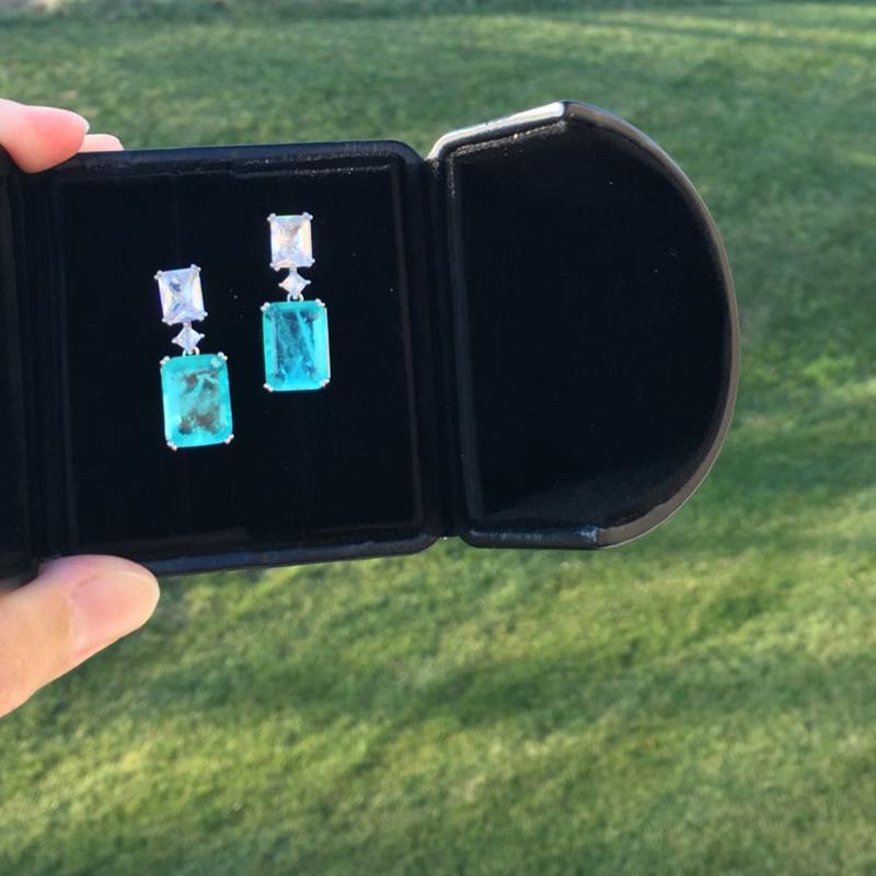 Luxury Lady Party Earrings with Bright Bule CZ Pendant Trendy Female Party Accessories for Anniversary High-quality Gift