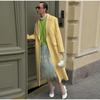 Модное желтое шерстяное длинное пальто для женщин, утолщенное, теплое, свободное, с лацканами, с длинным рукавом, на одной пуговице, однотонное пальто 2024 года, осень-зима, элегантная ветровка
