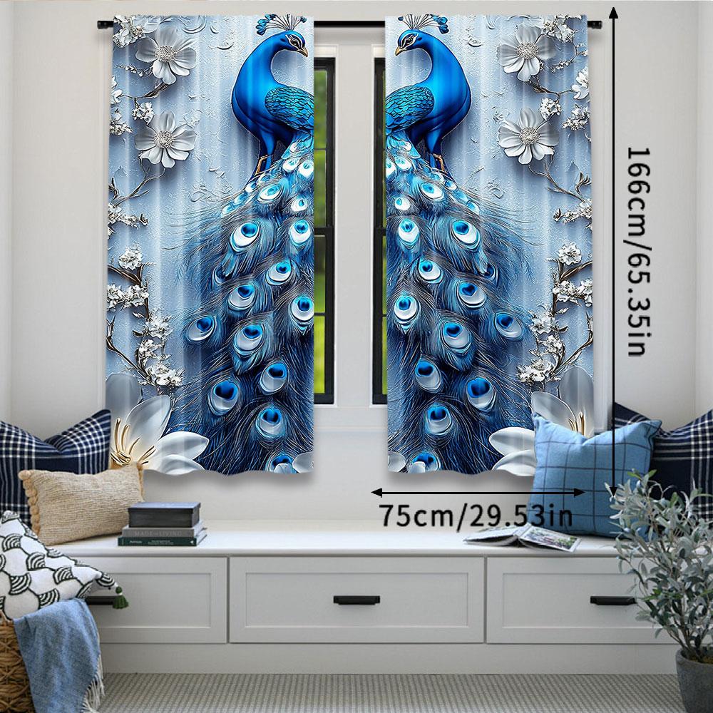 2Pcs Gothic Blue Peacock Curtain Elegant Decorative Room For Living Room Bedroom Office Kitchen Bathroom With Vibrant Colors And