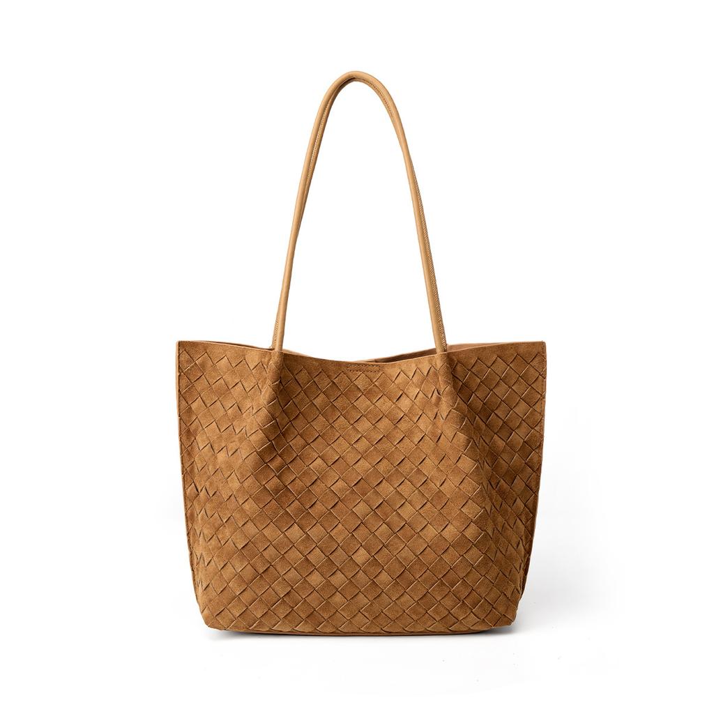 Frosted suede hand-woven bag shoulder bag women's large-capacity versatile style casual underarm tote bag