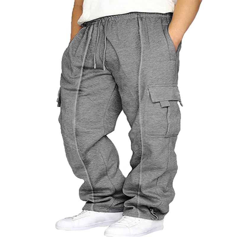 Мужские новые спортивные повседневные брюки-комбинезоны свободного кроя с кружевом и множеством карманов, на флисе