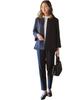 Pant Suit Dobby Material Pant Suit Set Jacket Blouse Tapered Navy LL [Nissen] [Women's Suit] Set-up 3-piece (collarless + + Pants) + Off-beige
