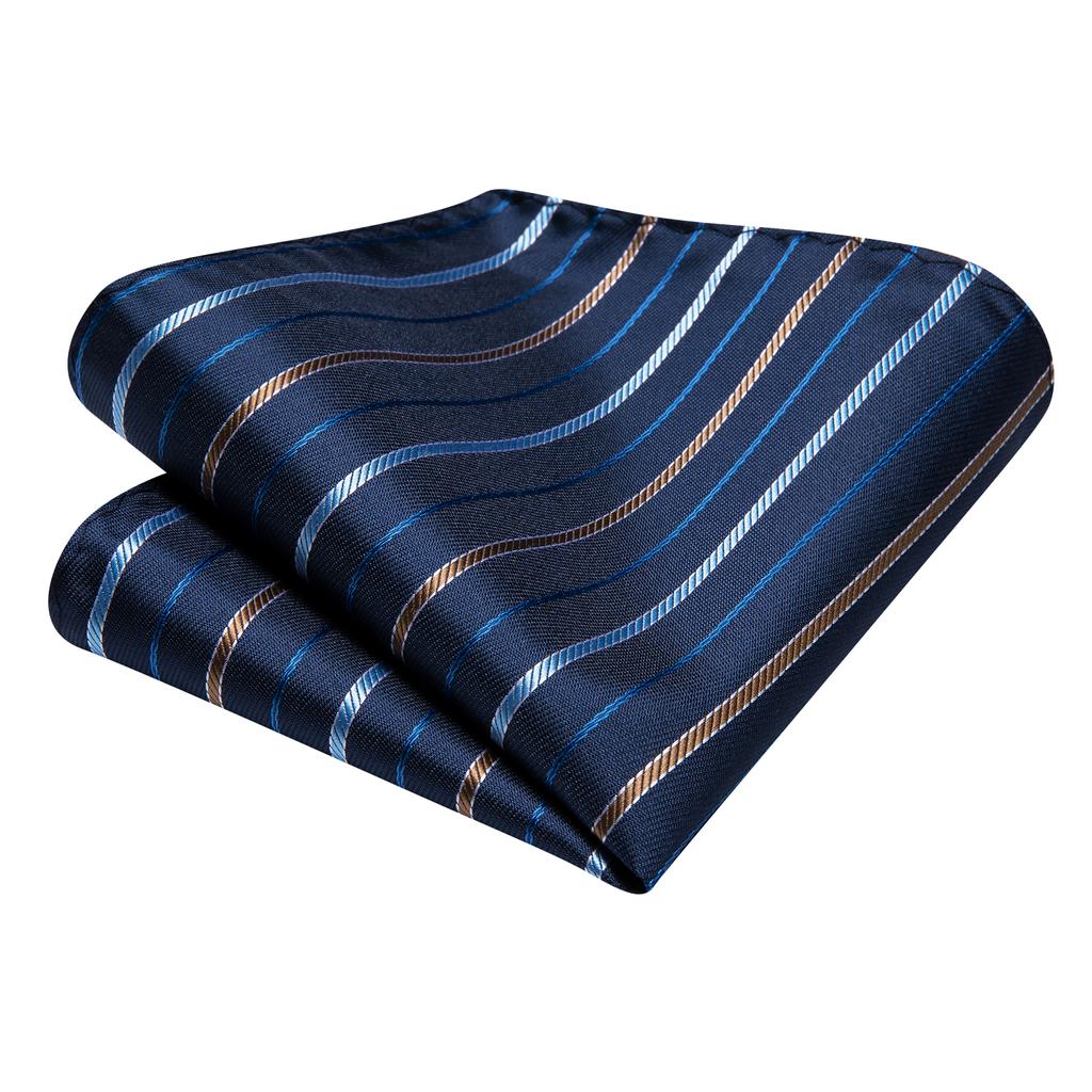 Hi-Tie Синий золотой полосатый жаккардовый мужской шелковый галстук, классический галстук, запонка, носовой платок