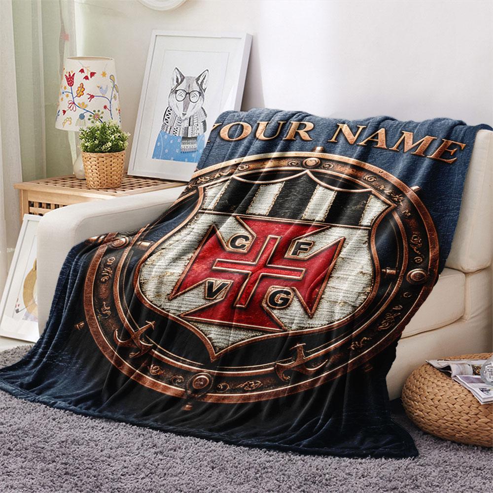 Custom Name,CR Vasco da Gama Printed Flannel Blanket, soft throw for bedroom sofa, washable, Christmas present, great gift.
