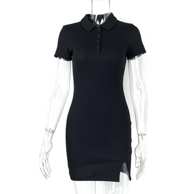 Summer Sexy Bodycon Dress With Polo Neck Short Sleeve Knitted Fabric For Club Wear