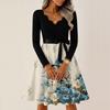Women's Casual Fashion V-neck Long Sleeved Retro Christmas Print Retro Dress
