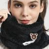 Cute Cartoon Bear Embroidery Thick Plush Scarf Cozy Warm Loop Infinity Scarf for Outdoors Elastic Windproof Fashion Accessory