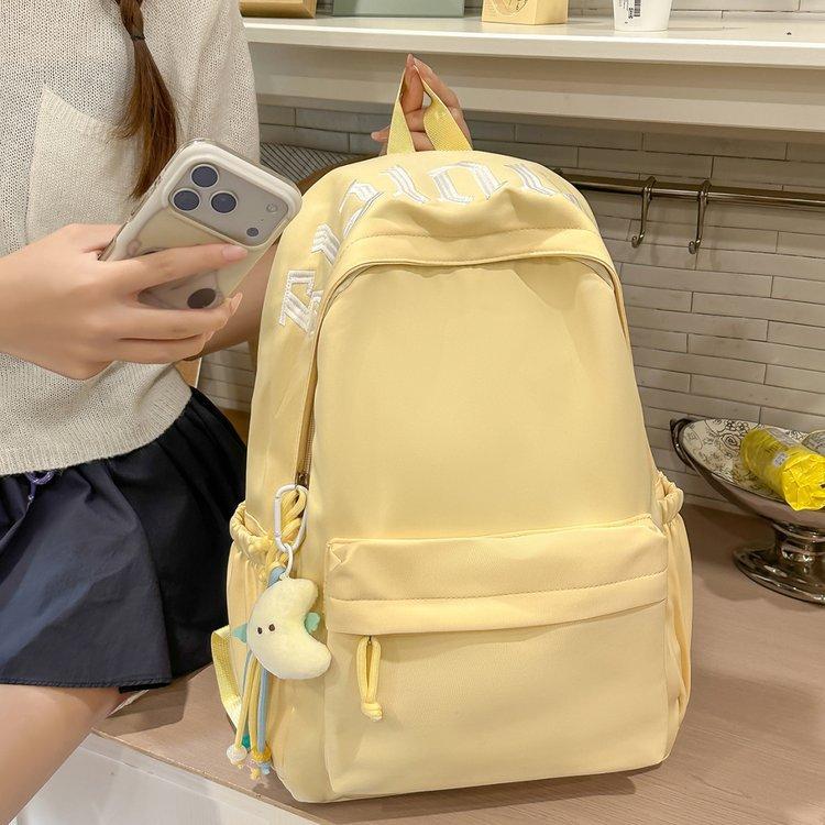 Schoolbag Lightweight and Simple Junior High School High School Backpack Solid Color Alphabet College Student Versatile Commuter Large Capacity