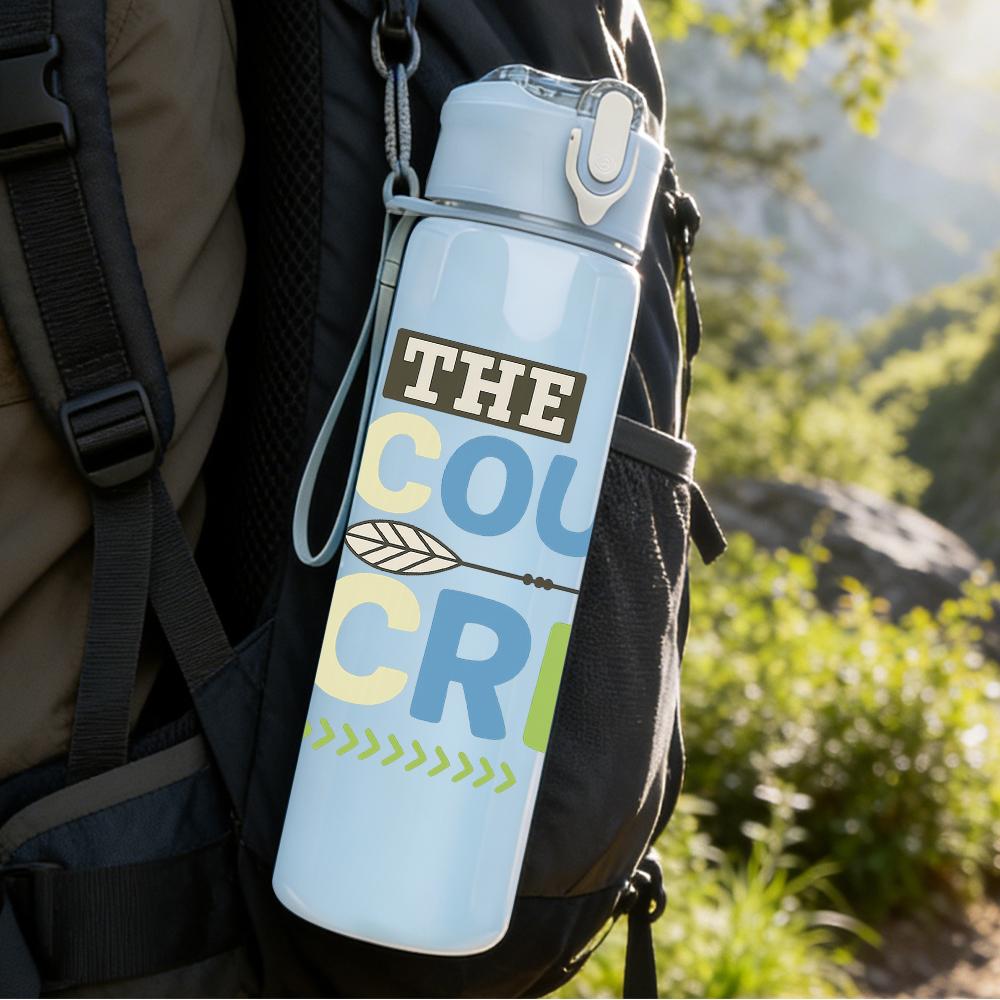 1PC Cousin Crew Color Letter Graphic,750ml Color Plastic Sports Water Bottle,Leakproof Flip Straw Lid,Suitable for Sports Office Home Use