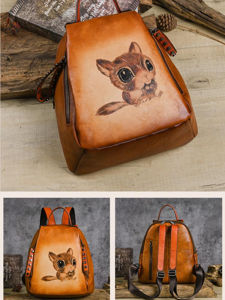 Johnature Женский рюкзак из натуральной кожи в стиле ретро, ​​ручная роспись, натуральная сумка из натуральной яловой кожи, дорожные рюкзаки большой емкости