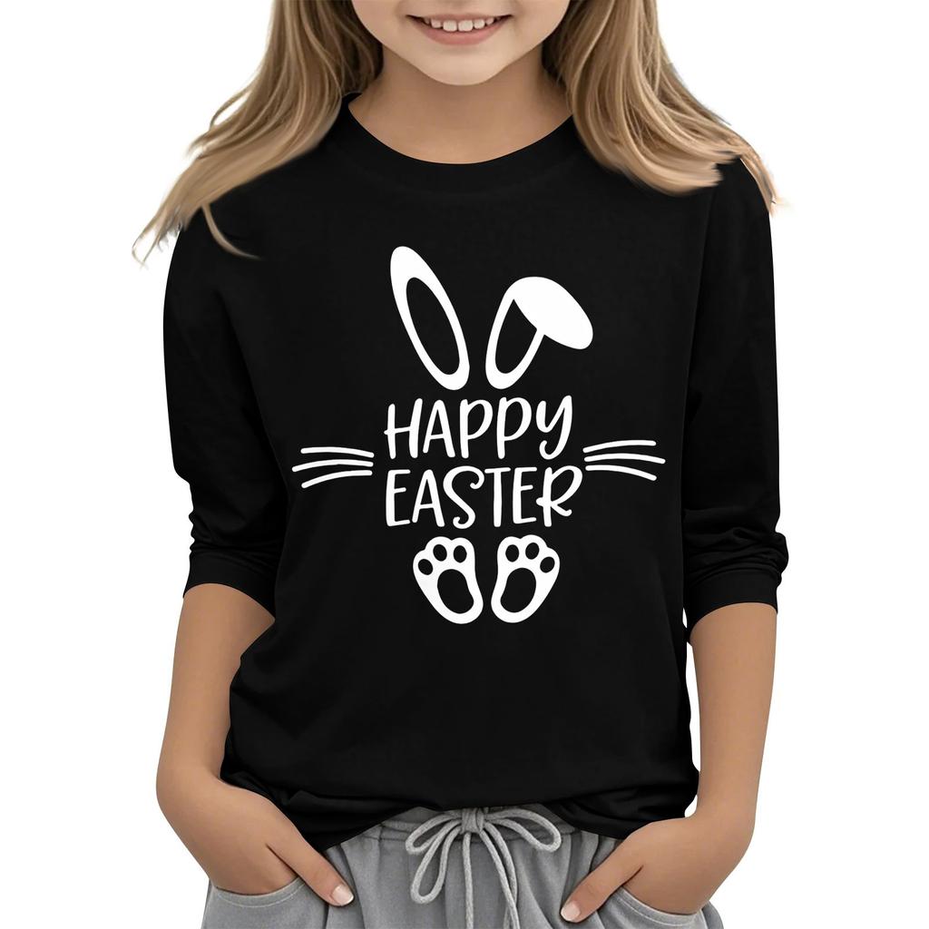 Повседневная футболка с круглым вырезом и пасхальным принтом, с рукавами 7 точек для детей