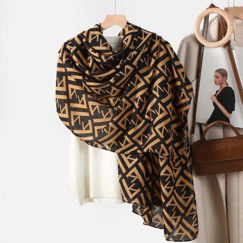 New Cotton and Linen Feel Simple Color Matching Letter O Scarf Fashion Travel Sunscreen Yarn