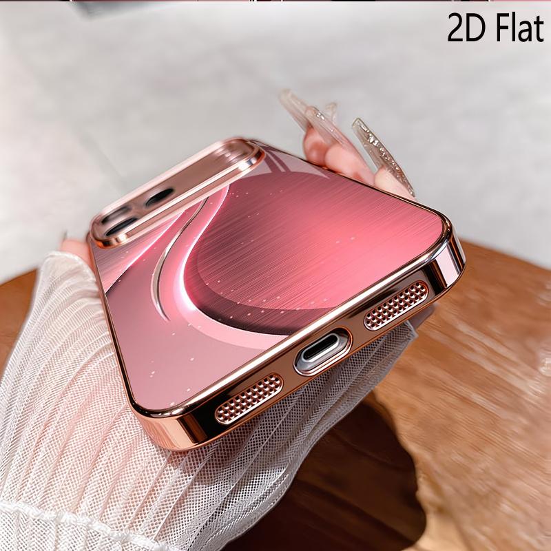 Розовый Серебристый Блеск 2D Плоская Для iPhone17 18 16 15 14 13 12 11 Pro Max XS XR 8 7Plus Чехол для Телефона Ударопрочный Защитный Задний Чехол