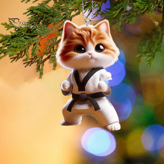 Подвесное украшение в виде кота кунг-фу для дома, рождественской елки, зеркала заднего вида автомобиля, 2D, плоского акрилового котенка, подвесное украшение в виде мультяшного животного