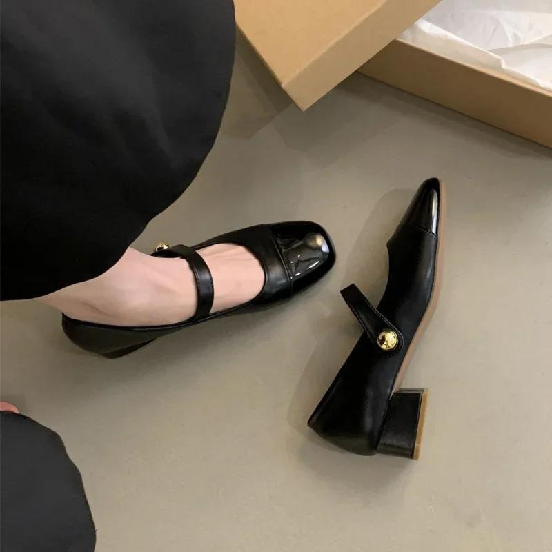 Женские туфли Marie Janes на высоком каблуке с квадратным носком, женские летние туфли на низком каблуке 2024 года, осенние новые дизайнерские туфли, элегантные туфли-лодочки Femme
