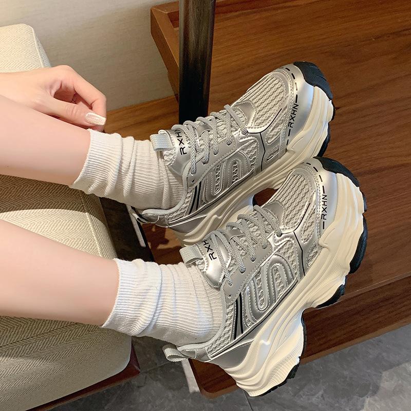 Туфли для папы на толстой подошве, женские, летние, сетчатые, дышащие и легкие, кожаные, повседневные, спортивные туфли