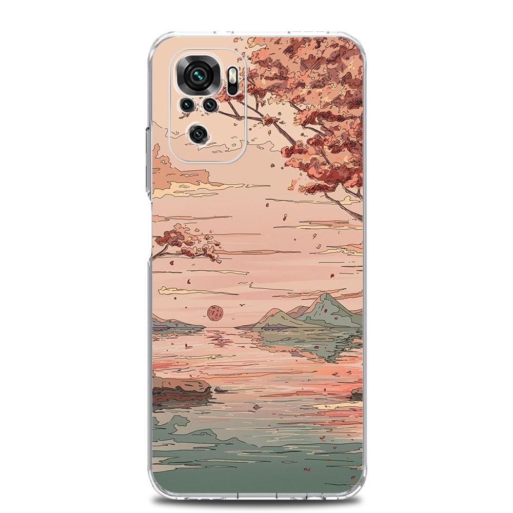 INS Япония Закат Пейзаж Прозрачный Чехол Для Телефона Для Xiaomi Redmi Note 12 5G 9S 9 8 10 11 Pro+ 9T 8T 10C 9C 9A 7 Pro Мягкая Задняя Крышка