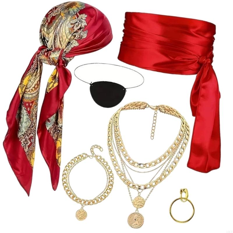 Full Pirate Accessories Collection Bandana Belt Necklace Bracelet Combo