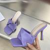 New Women Square Toe Heels Slippers Summer Fashion Design Pleated Leather Gladiator Beach Ladies Sandals Slides Shoes