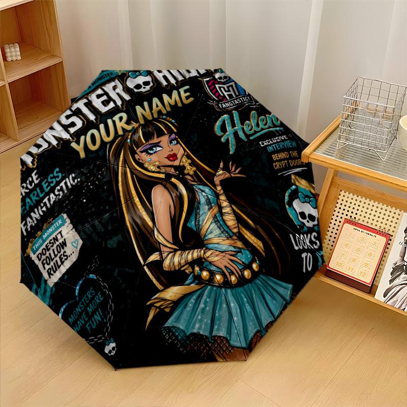 Custom Text Automatic 8 Bone Umbrella, Portable Sun Rain Protection UmbrellaMonster High