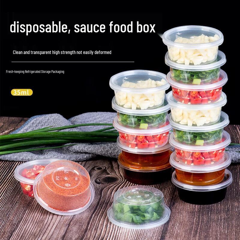 Fangcaodi 25ml Disposable Plastic Sauce Containers with Lids, 100-Pack
