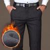 Мужские брюки, зимние новые деловые повседневные флисовые брюки, модные эластичные прямые брюки высокого качества, классические черные, синие утепленные брюки