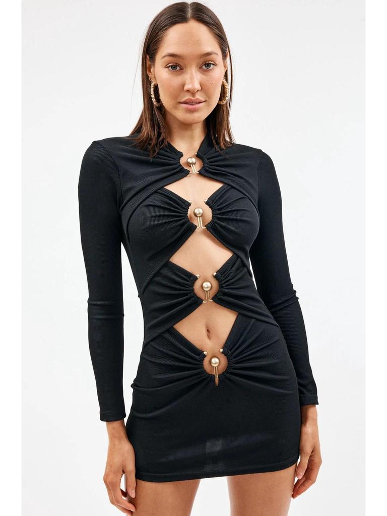 2023 Европейский и американский стиль Полый дизайн Кроп-топ Платье-бандаж - Вечернее платье бодикон с длинным рукавом для женщин