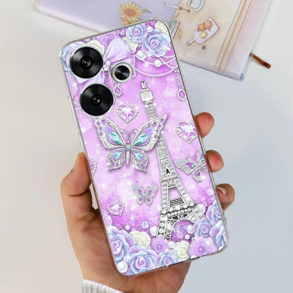 Flower Butterfly Women Fashion Back Cover For Xiaomi Redmi Turbo 3 Phone Funda Transparent Soft TPU Silicone Coque For Poco F6