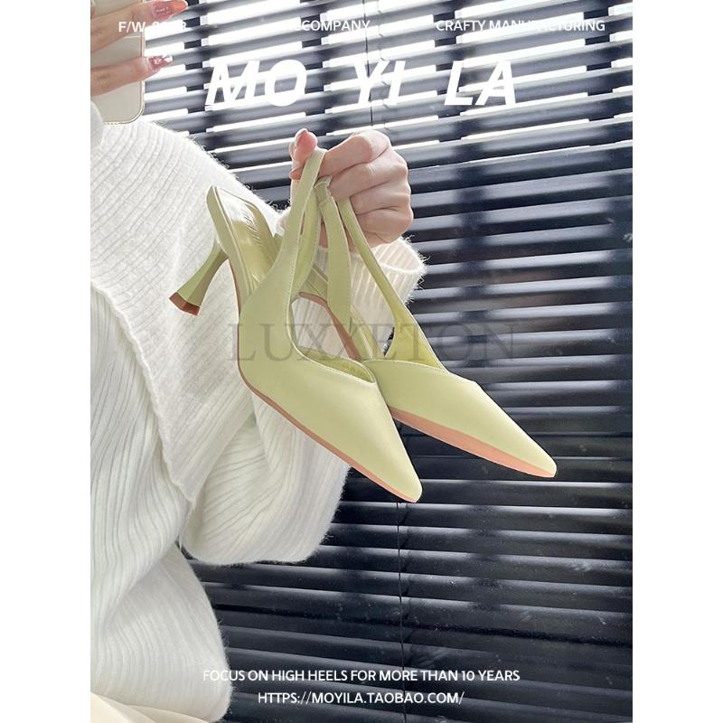 Женские тонкие босоножки на среднем каблуке, модное платье с острым носком, женская обувь, летние новые туфли-лодочки для вечеринок с открытой пяткой, женские тапочки, дизайнер