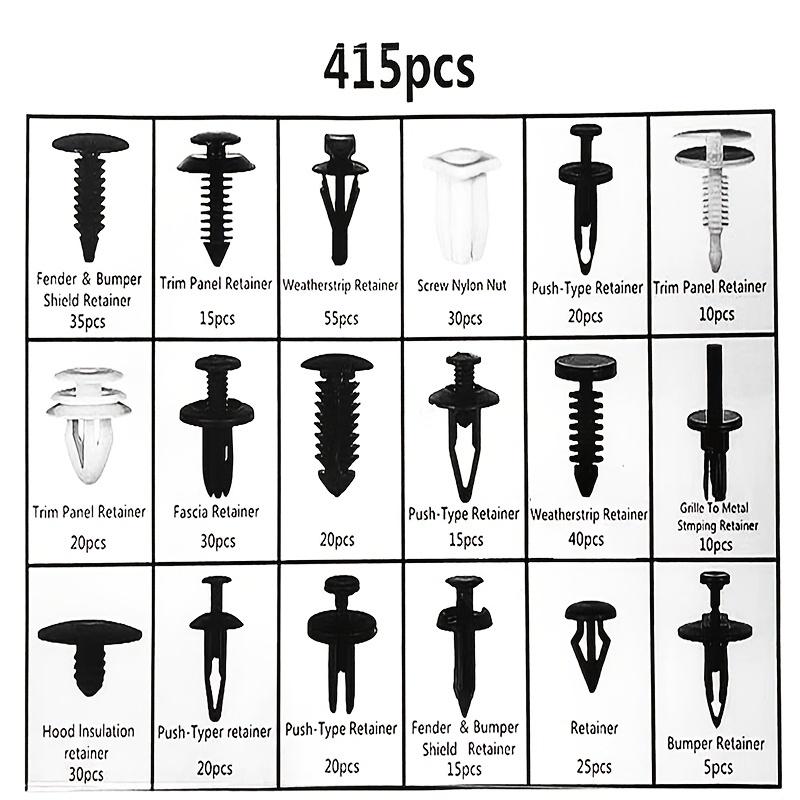 415pcs Car Push Retainer Clips Kit - Plastic Door Panel Fasteners, Fender Bumper Clips Most Popular Sizes