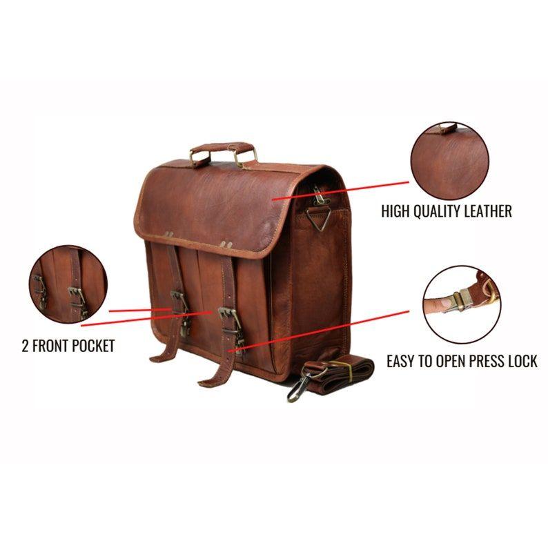 14" Leather Messenger Bag Laptop Case Office Briefcase Gift for Men Computer Distressed Shoulder Bag