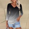 Женская модная повседневная свободная футболка с v-образным вырезом и рукавами 3/4 с принтом, женский топ