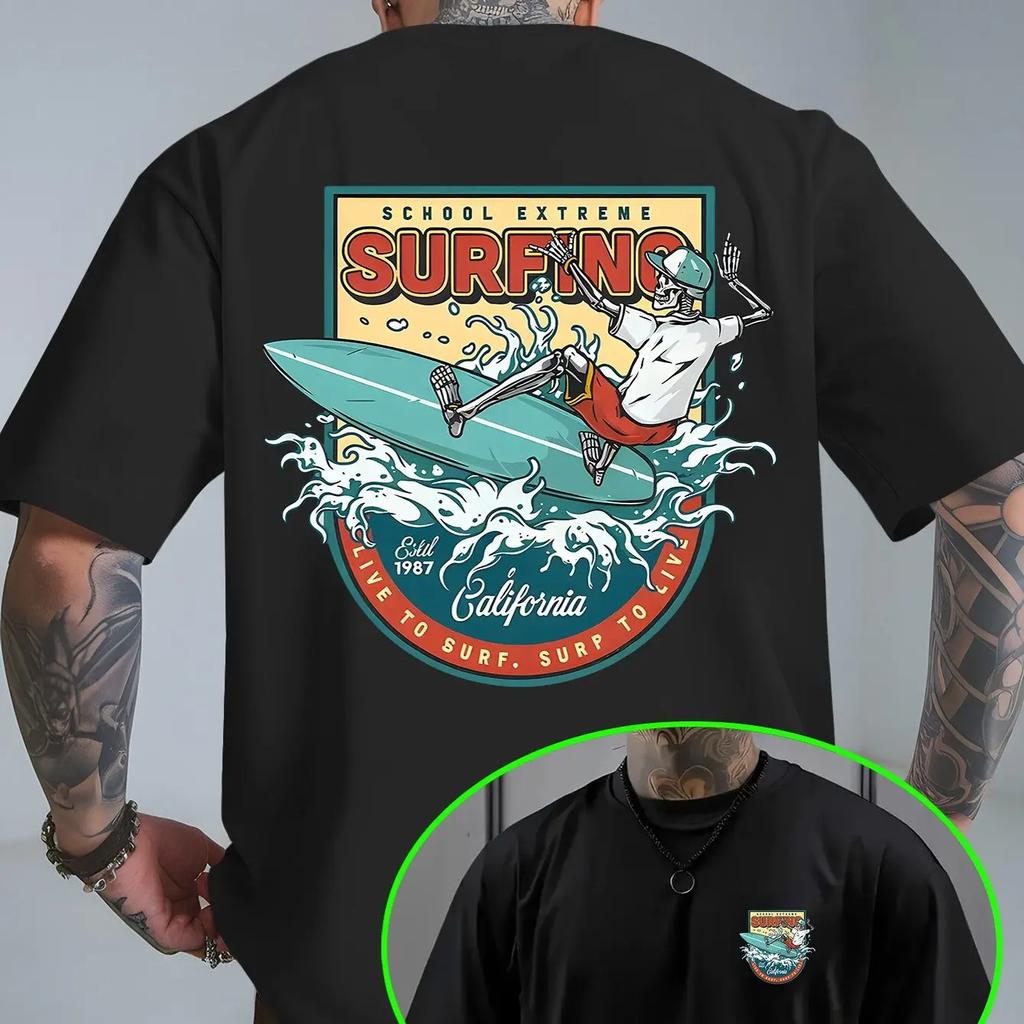 Retro Surfing Unisexs TShirt California Skull Surfer Design Comfortable Cotton Summer Casual Vacation Unisexs And Unisexs T Shirt