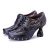 Handmade Genuine Leather Pumps Retro Patchwork Printed Rivet High Heels Women's Shoes