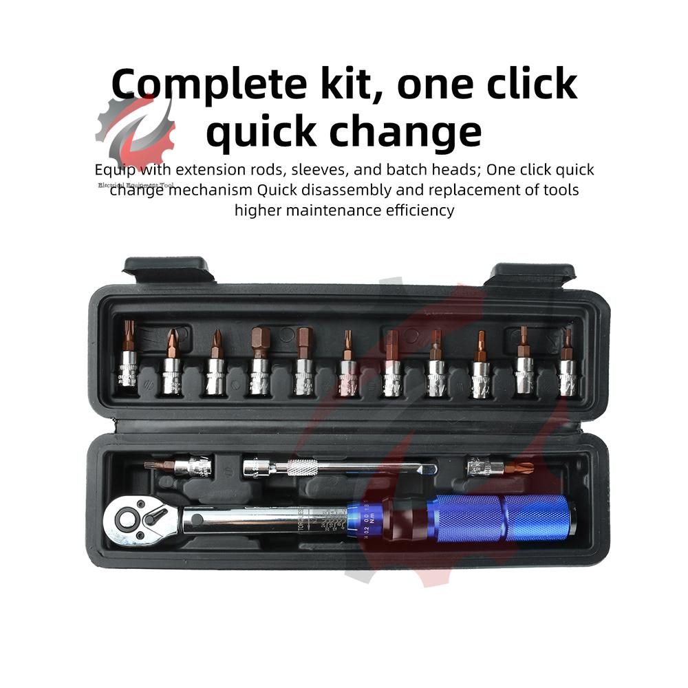 Bicycle Torque Wrench Set 1/4 Inch Drive 2-24 N·m Adjustable Precise Click Ratchet Maintenance Kit for Bike Assembly