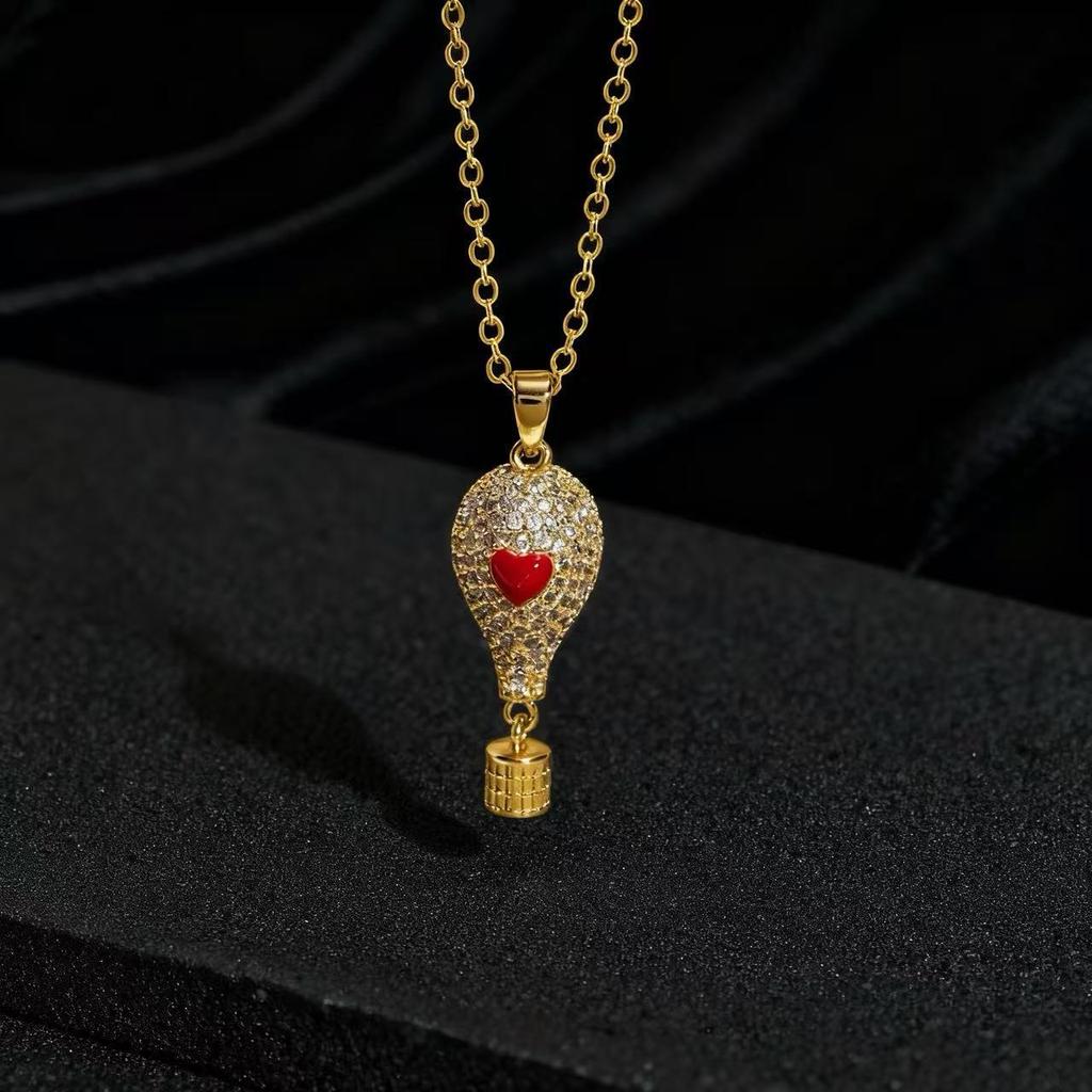 Light Luxury Hot Air Balloon Clavicle Chain Heavy Craft 3D Full Diamond Color Zircon Fashion Pendant Necklace For Women