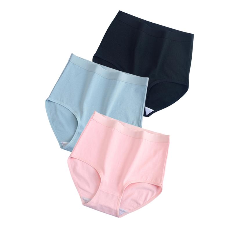 3 шт./лот! Хлопковое нижнее белье, женские трусики с высокой талией, удобные однотонные трусы, большие размеры M-3XL
