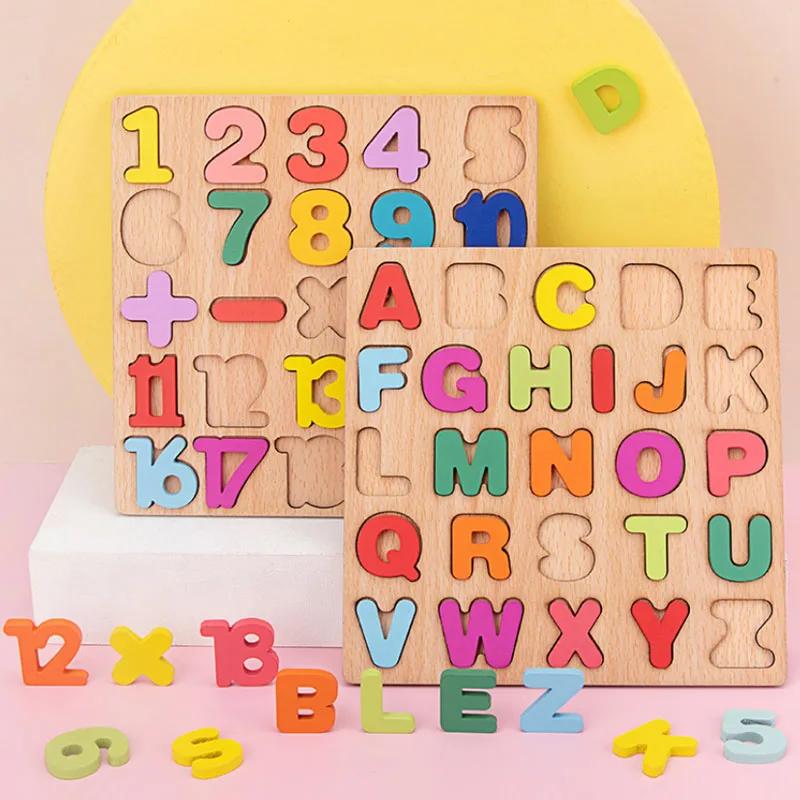 Игрушки Образовательные Игрушки Деревянная Головоломка Монтессори для Малыша 1 2 3 Года Алфавит Цифра Форма Сопоставление Игры Раннее Детское Развитие Дети
