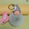 Pompom Sleeping Baby Keychain Cute Fluffy Plush Doll Keychains Women Girl Bag Keyrings Cars Key Ring Jewelry