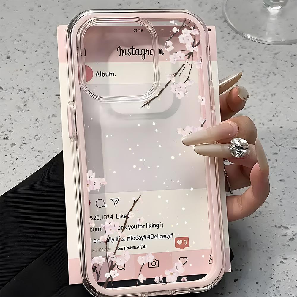 Cherry Blossom Pattern 2in1 Clear Phone Case For Samsung Galaxy S26 Ultra S25 S23 S24 S22 Plus A57 A37 A55 A54 A36 A35 A16 Cover