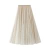 Women's Fashion Casual Solid Color High Waist Ruffle Splicing Mesh Half-body Skirt