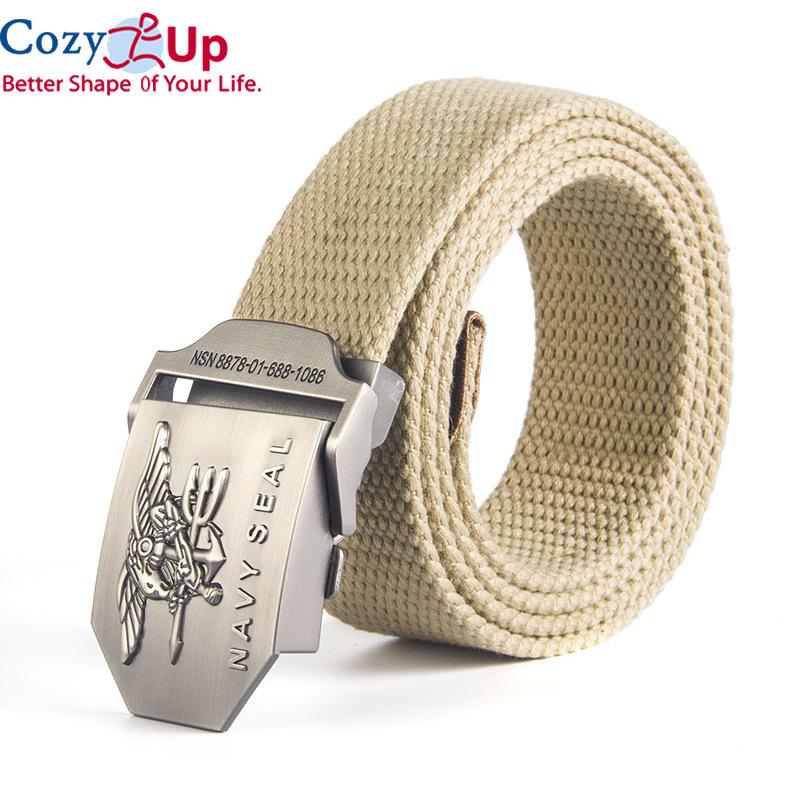 Cozy Up Металлические холщовые ремни с автоматической пряжкой для мужчин, военный тактический мужской ремень, повседневный стиль, мужской ремень 120 см
