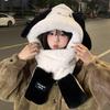 Women's Cute Bear Plush Hooded Snood with Warm Gloves and Scarf Set