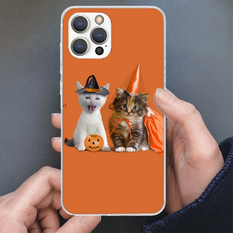 Halloween Happy Holiday Cat Pumpkin Phone Case For Apple iPhone 16 15 14 13 12 11 Pro Max Mini XS XR X 7 Plus 8 + SE Soft Silico
