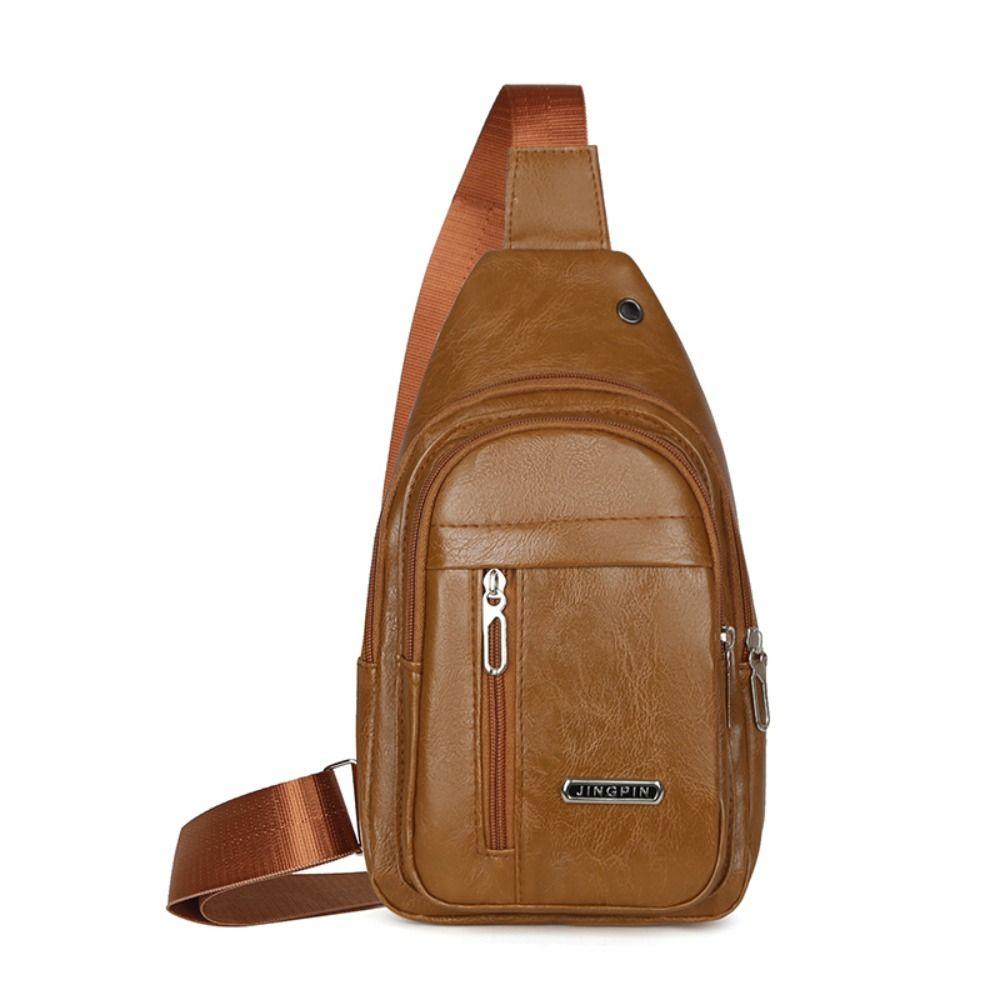PU Leather Men's Chest Bag Large Capacity Sports Waist Bag Casual Shoulder Crossbody Bag Business