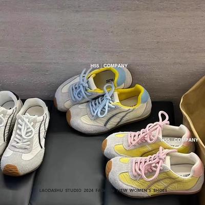 Версия из мягкой кожи~ Женская обувь Dexun 2025 весна новая ретро шнуровка универсальная повседневная обувь круглый носок сочетание цветов обувь Форреста Гампа