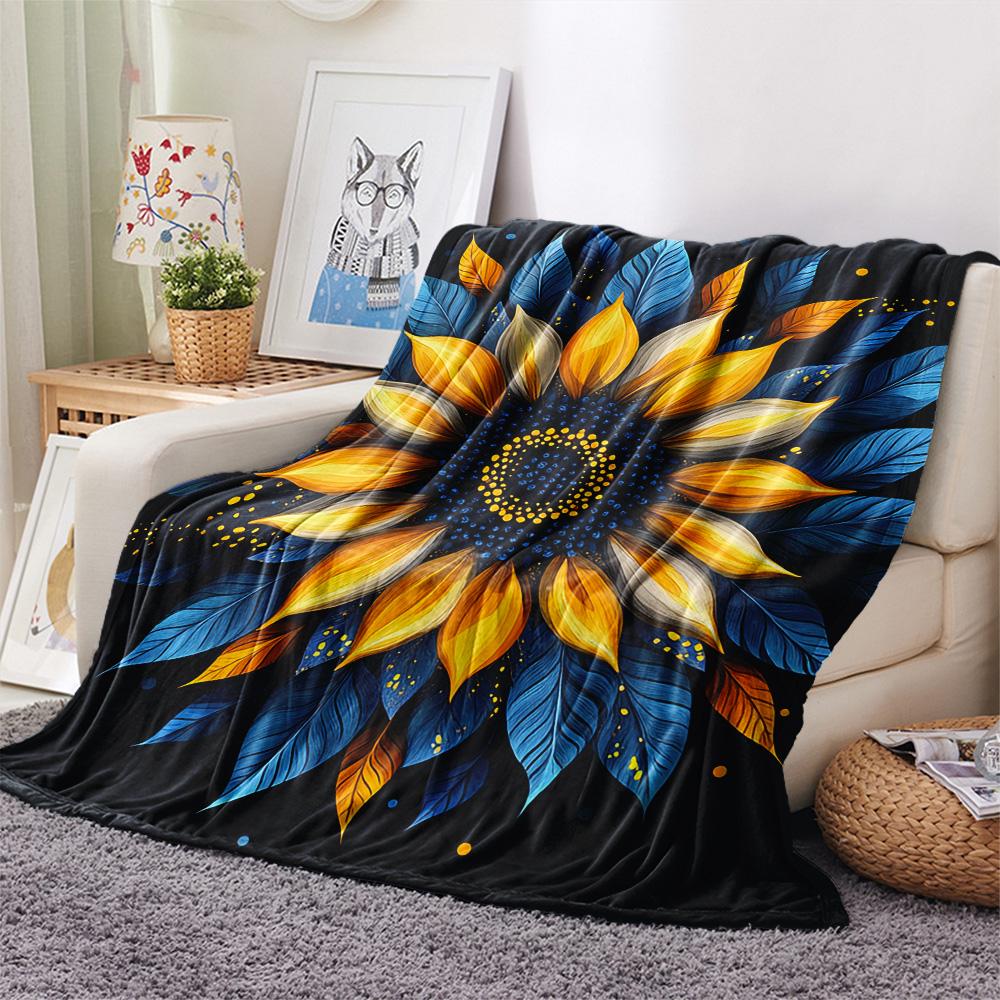 Sunflower Print Flannel Blanket, High quality Comfortable for All Seasons, Home Decor, Warmth and Comfort, Perfect for Christmas Gifts